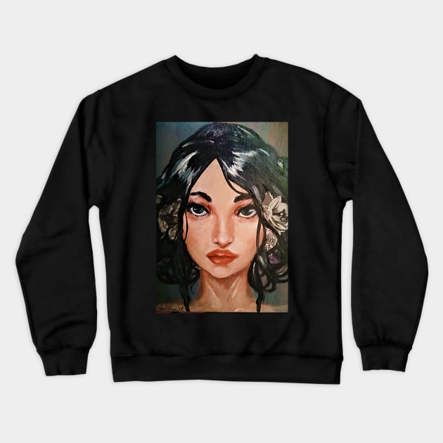 Cecile' (Girl with flowers in her hair) Crewneck Sweatshirt by YaebaArts